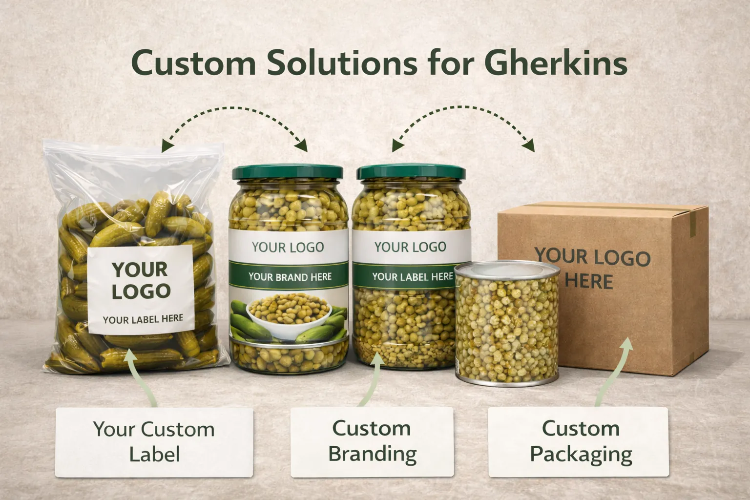 Custom gherkin ingredient solutions with bespoke sizing and packing
